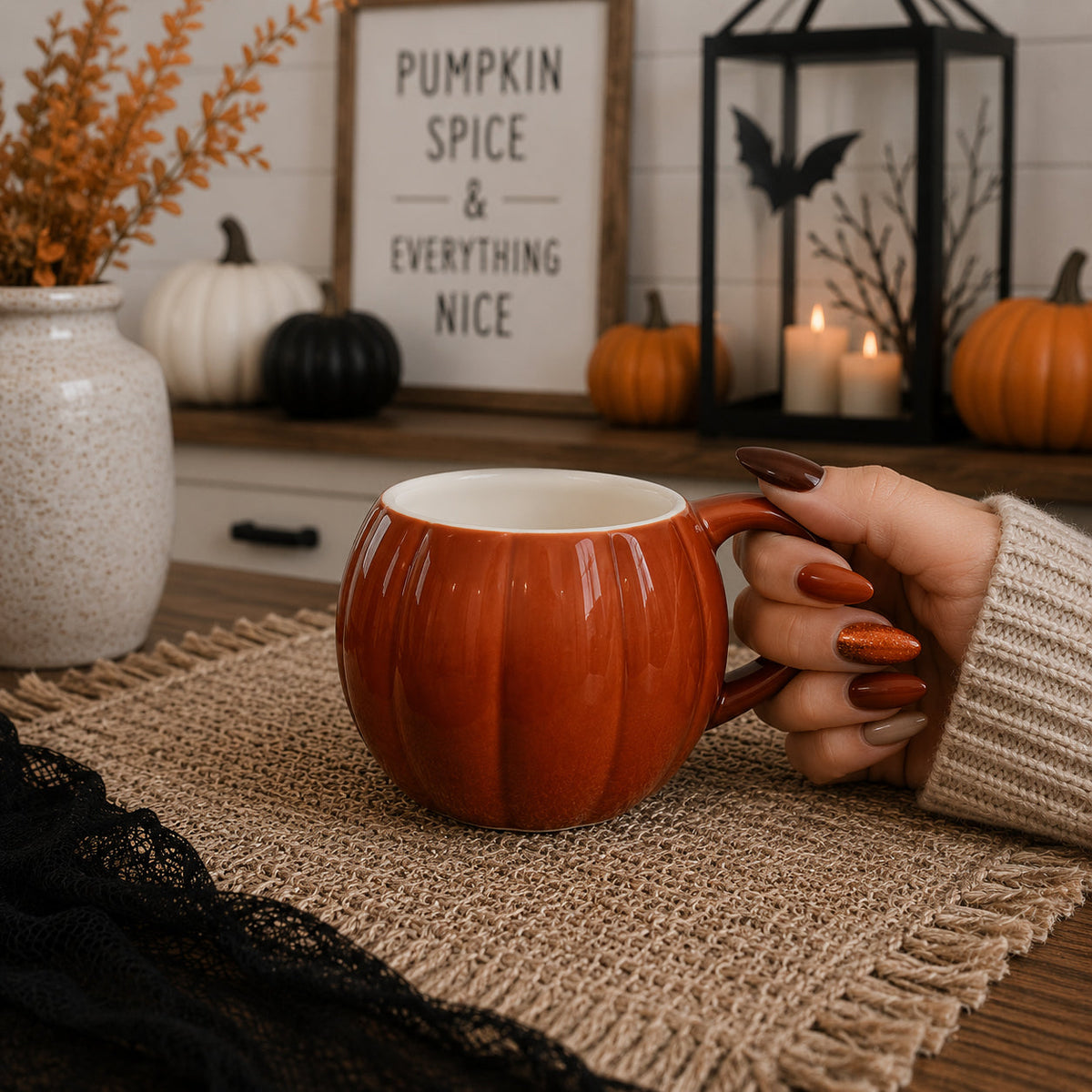 Pumpkin-Shaped Ceramic Mug — 16.8 oz