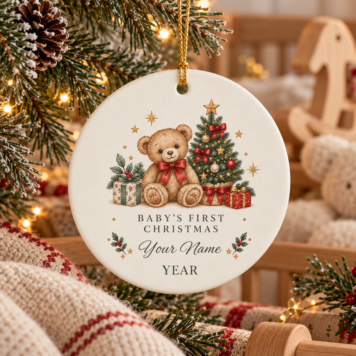 Personalized Baby’s First Christmas Ornament — Teddy Bear