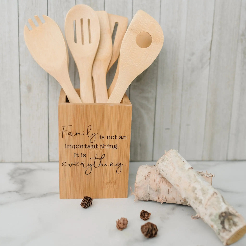 Family Quote Bamboo Utensil Holder