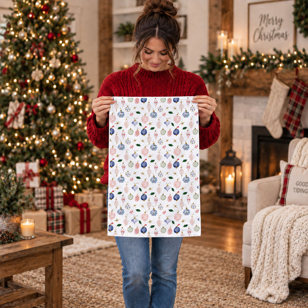 Blue Ornaments Christmas Kitchen Towel