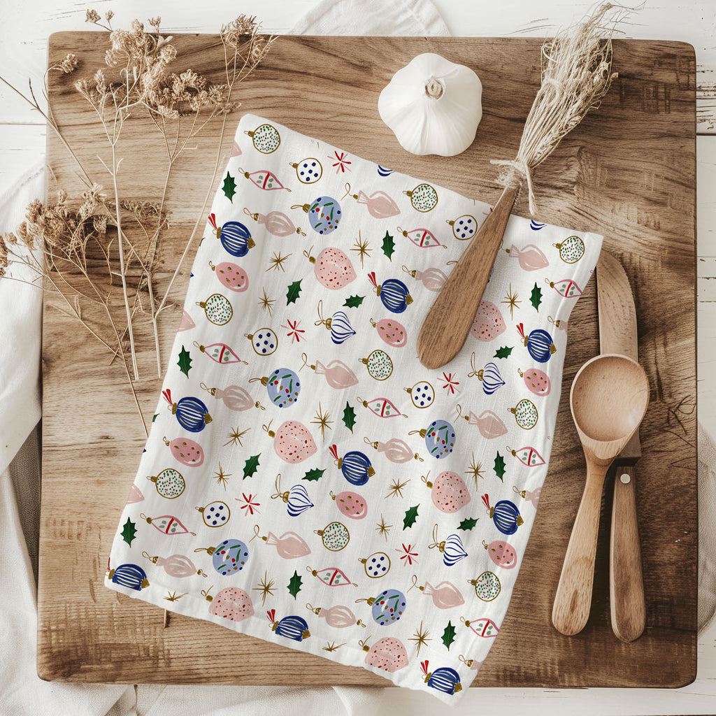 Blue Ornaments Christmas Kitchen Towel