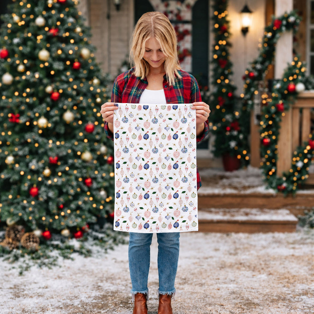 Blue Ornaments Christmas Kitchen Towel