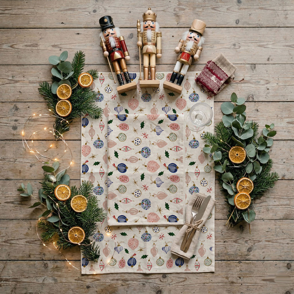 Blue Ornaments Christmas Kitchen Towel