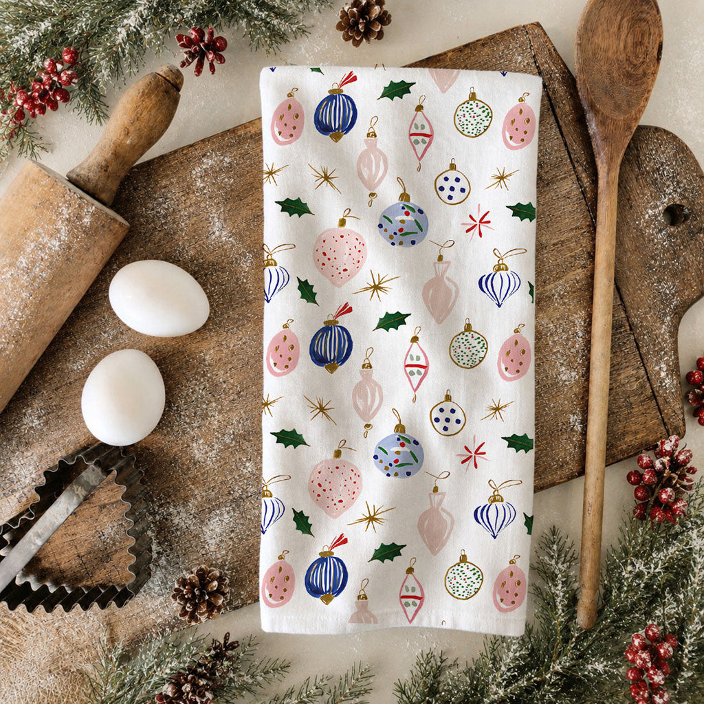 Blue Ornaments Christmas Kitchen Towel