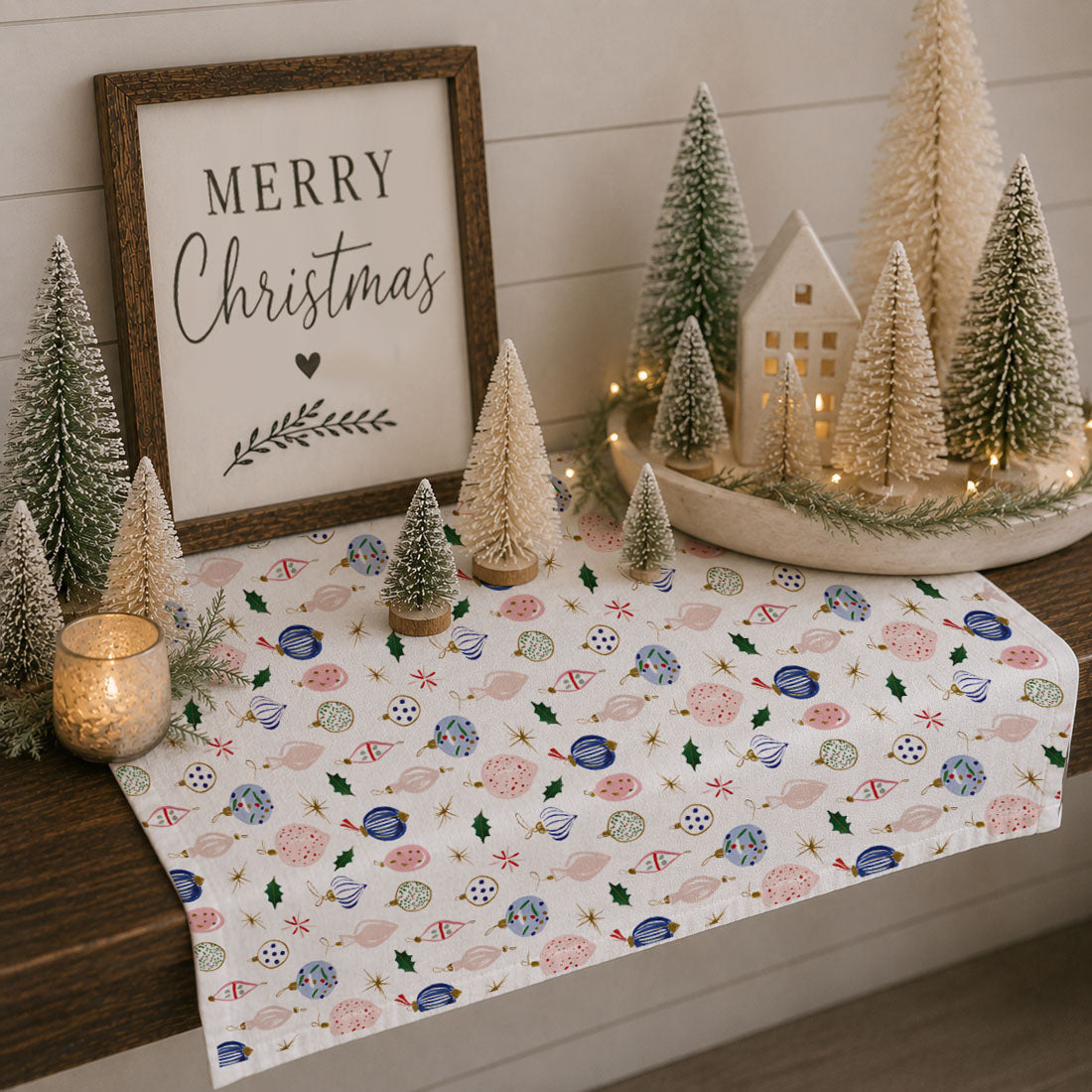Blue Ornaments Christmas Kitchen Towel