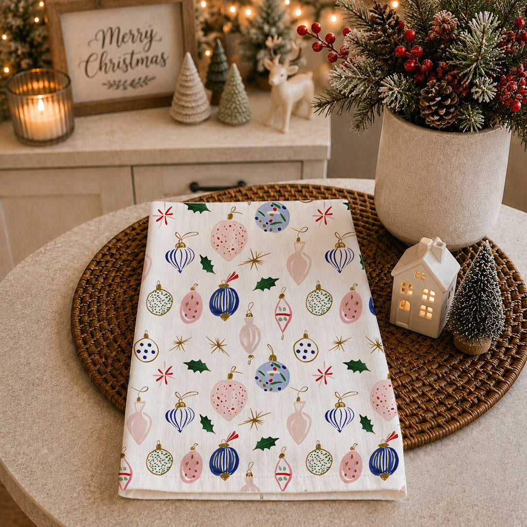 Blue Ornaments Christmas Kitchen Towel