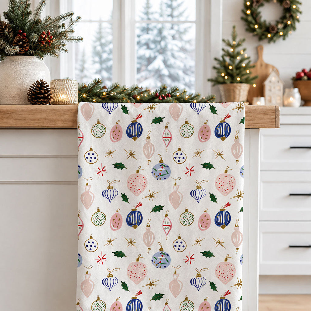 Blue Ornaments Christmas Kitchen Towel