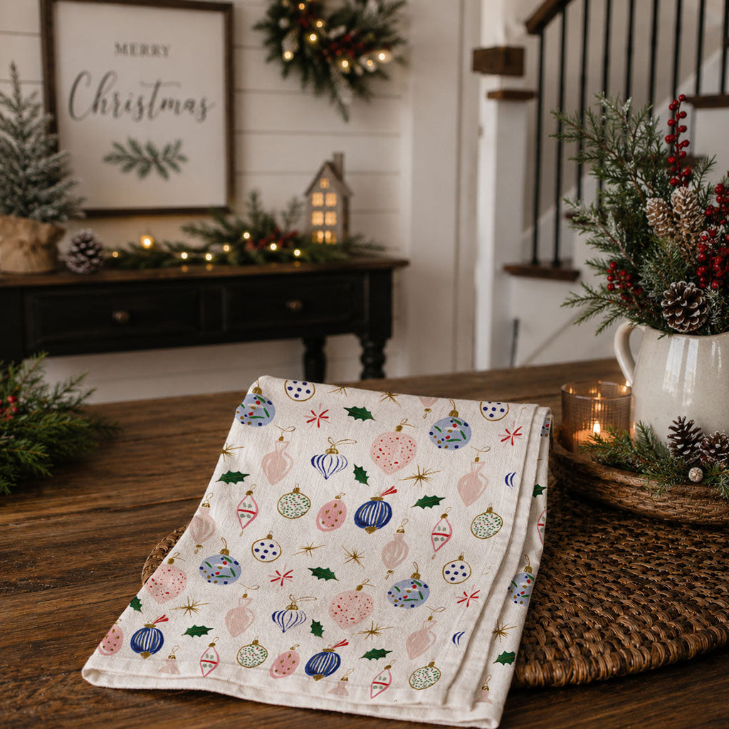 Blue Ornaments Christmas Kitchen Towel