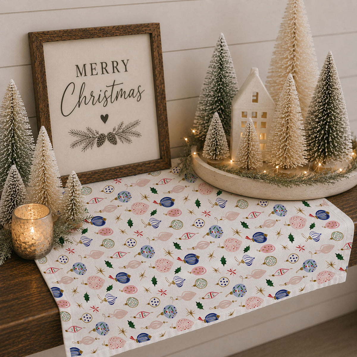 Blue Ornaments Christmas Kitchen Towel
