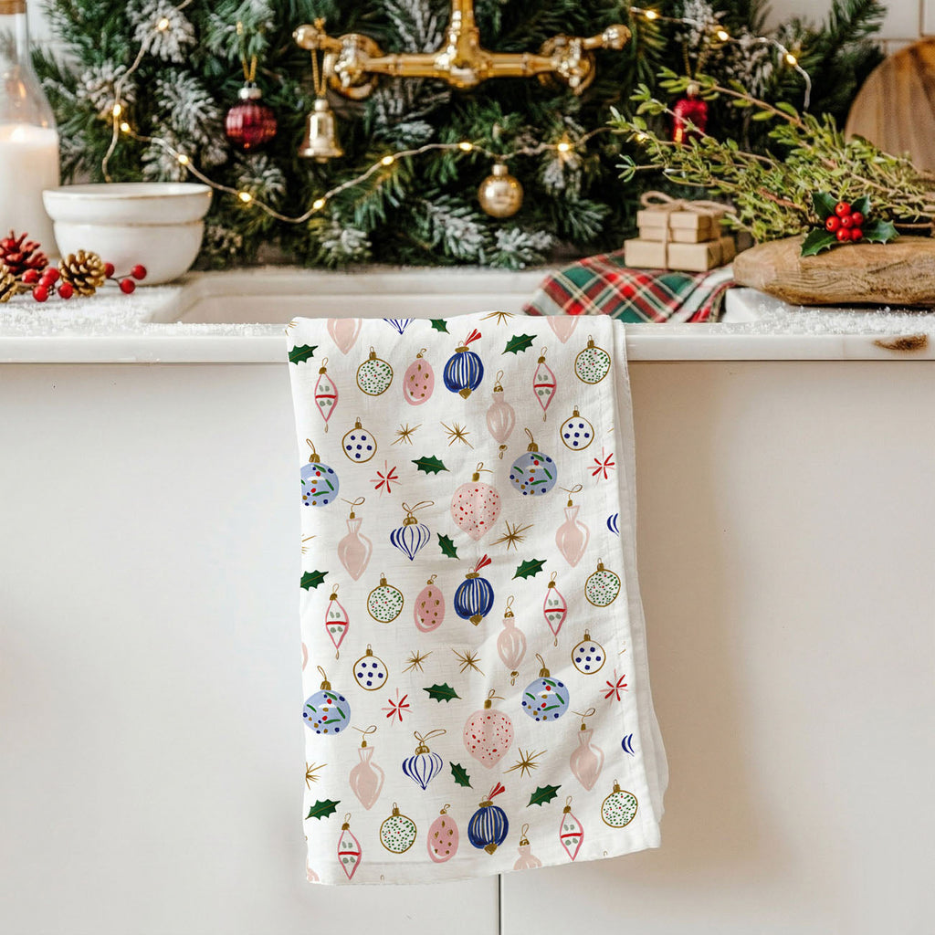 Blue Ornaments Christmas Kitchen Towel