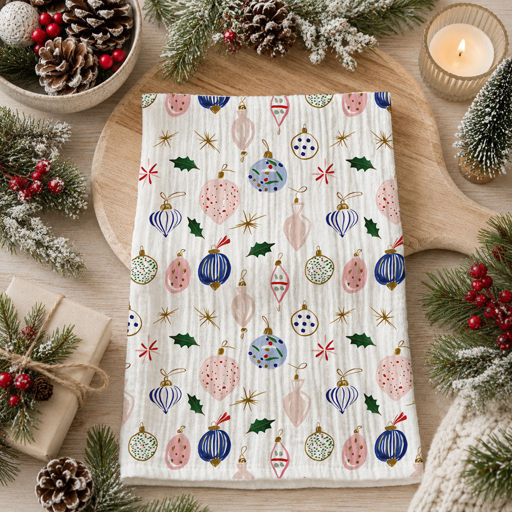 Blue Ornaments Christmas Kitchen Towel