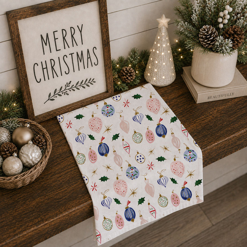 Blue Ornaments Christmas Kitchen Towel