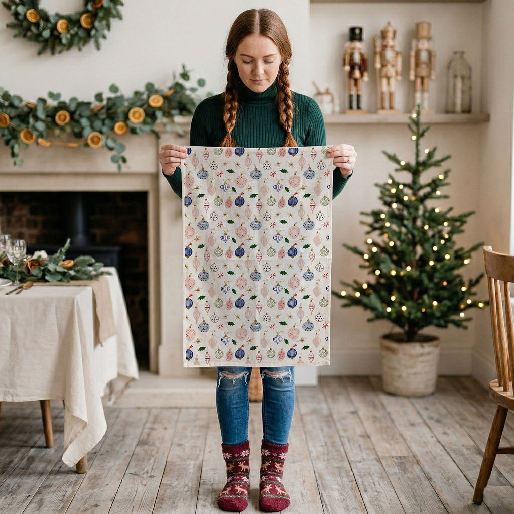Blue Ornaments Christmas Kitchen Towel