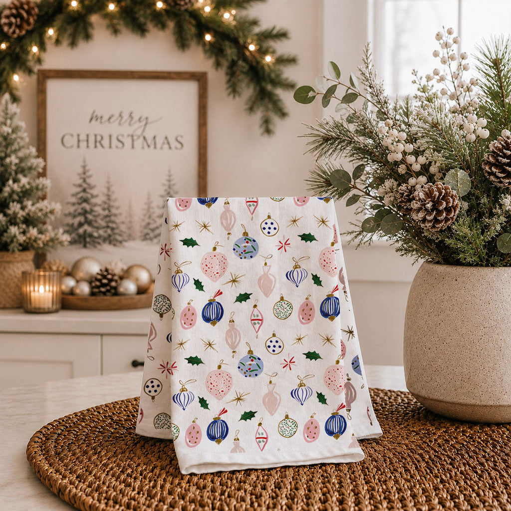 Blue Ornaments Christmas Kitchen Towel
