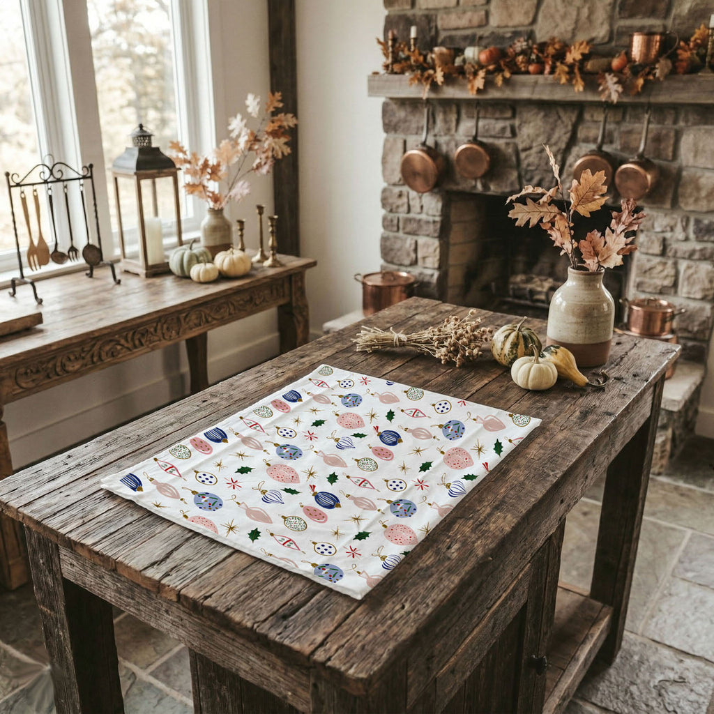 Blue Ornaments Christmas Kitchen Towel