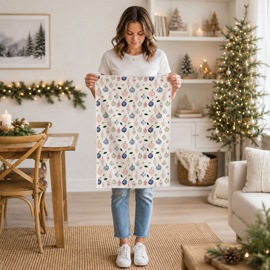 Blue Ornaments Christmas Kitchen Towel