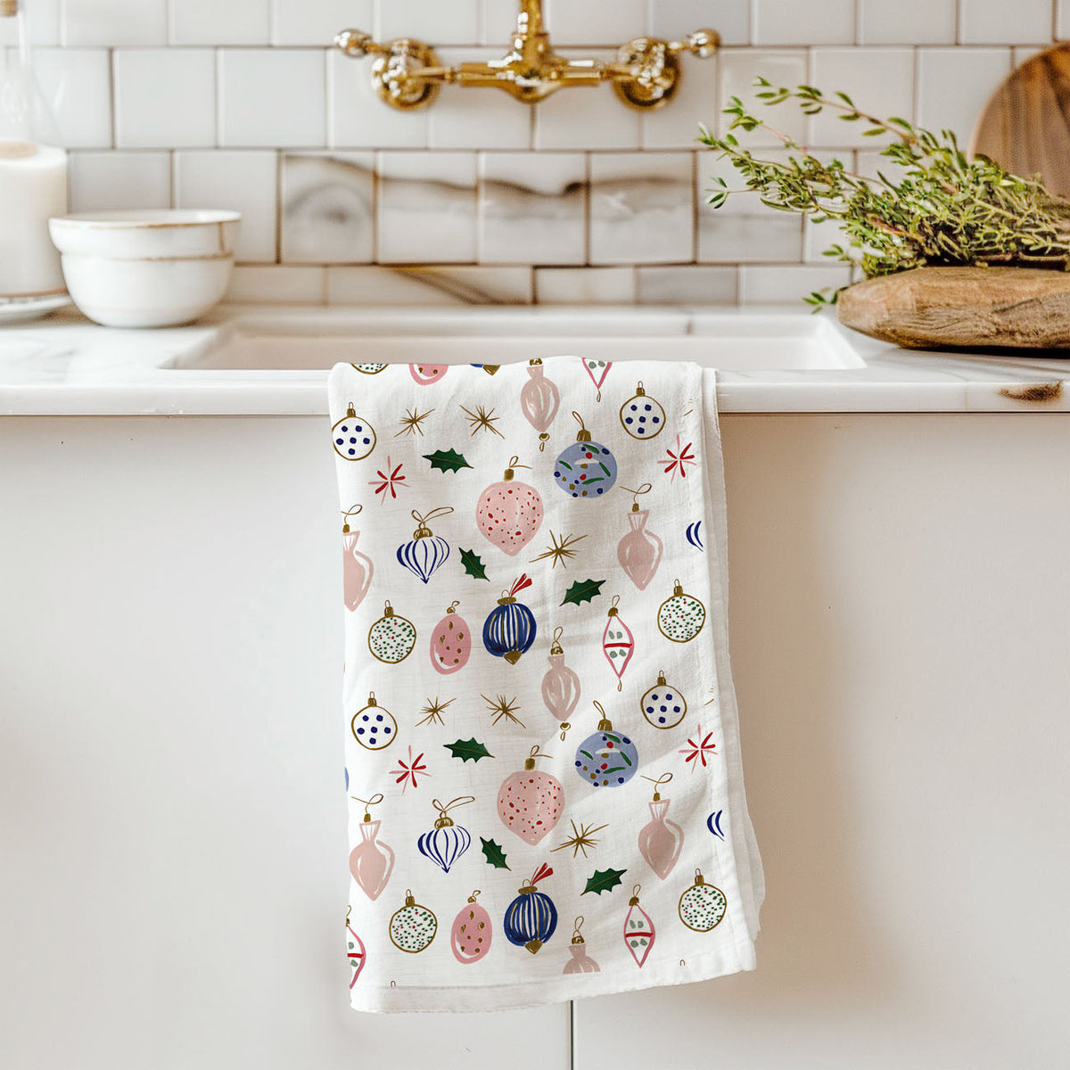 Blue Ornaments Christmas Kitchen Towel