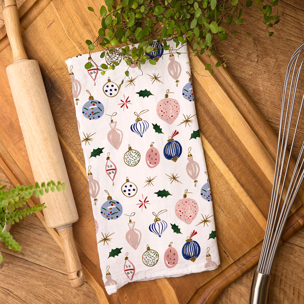 Blue Ornaments Christmas Kitchen Towel