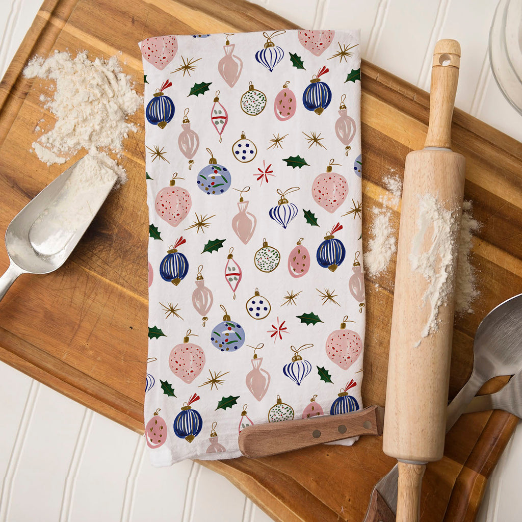 Blue Ornaments Christmas Kitchen Towel