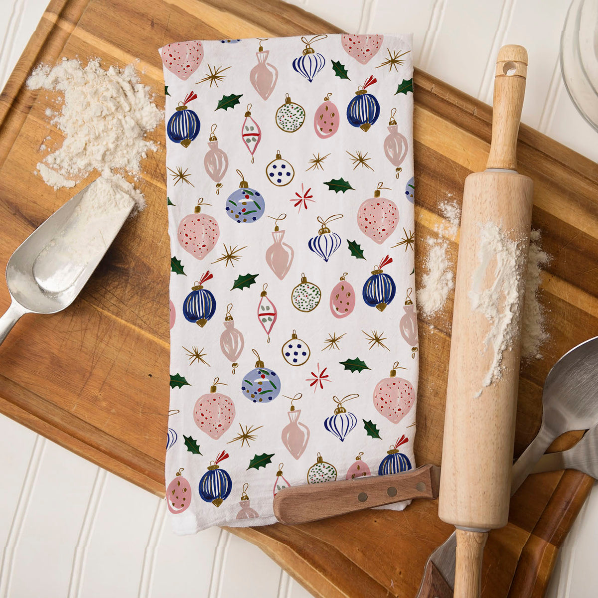 Blue Ornaments Christmas Kitchen Towel