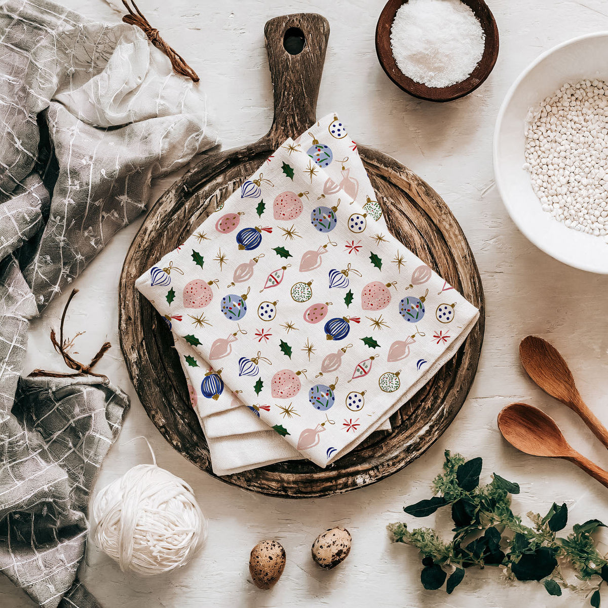 Blue Ornaments Christmas Kitchen Towel