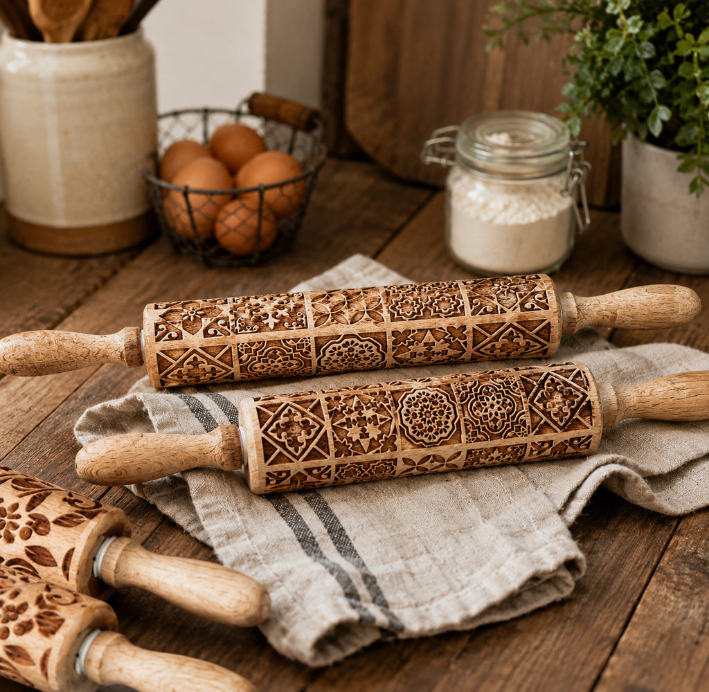 Decorative Rolling Pin with Two Cookie Cutters