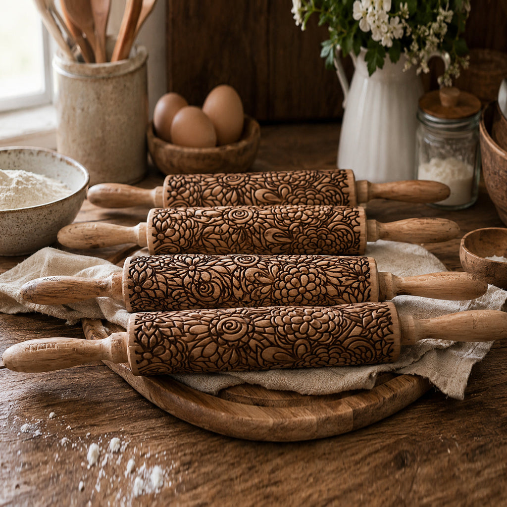 Decorative Rolling Pin with Two Cookie Cutters