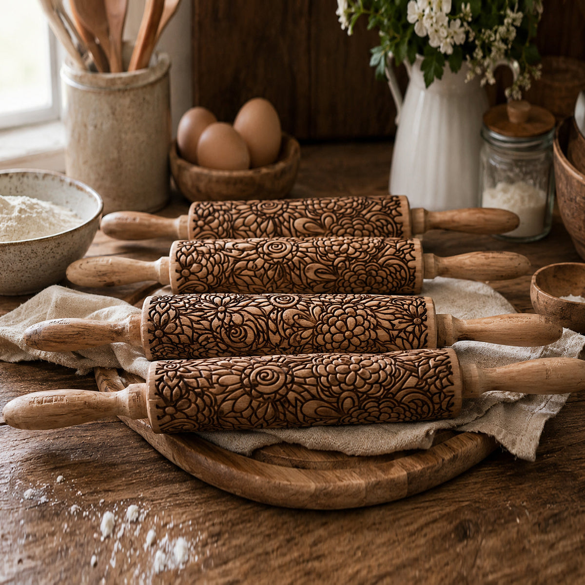 Decorative Rolling Pin with Two Cookie Cutters