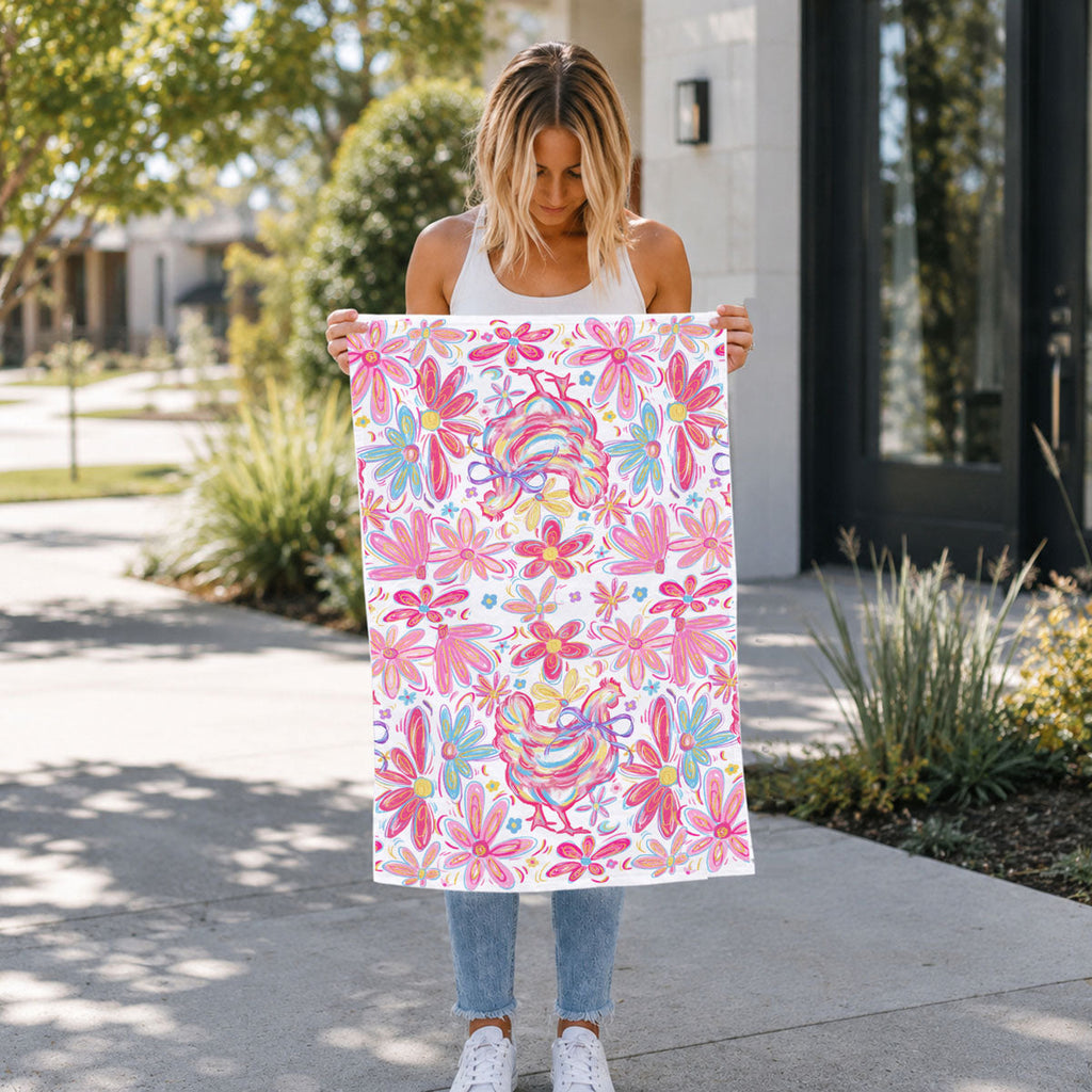 Floral Boho Chicken Kitchen Towel