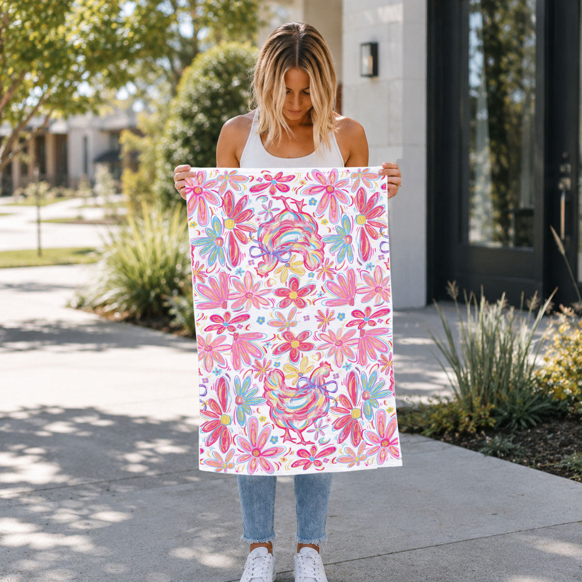 Floral Boho Chicken Kitchen Towel