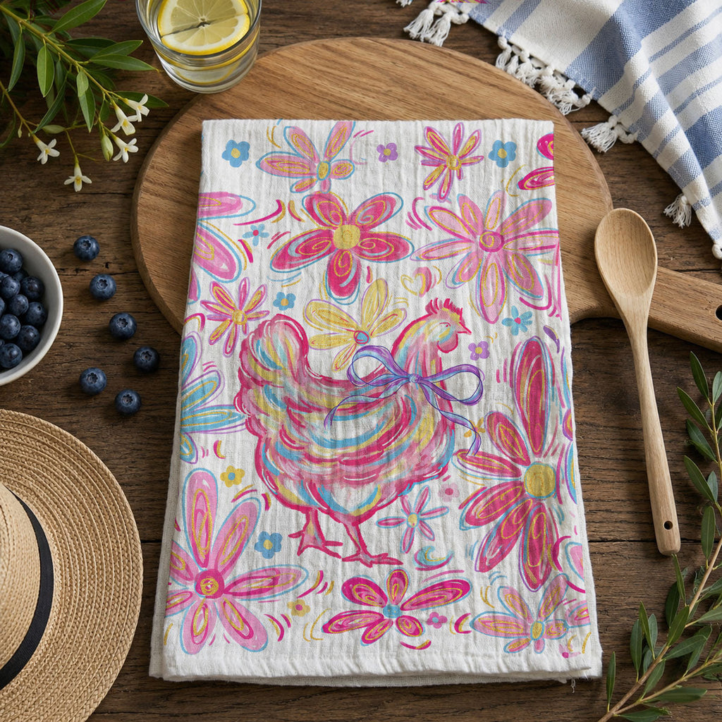 Floral Boho Chicken Kitchen Towel