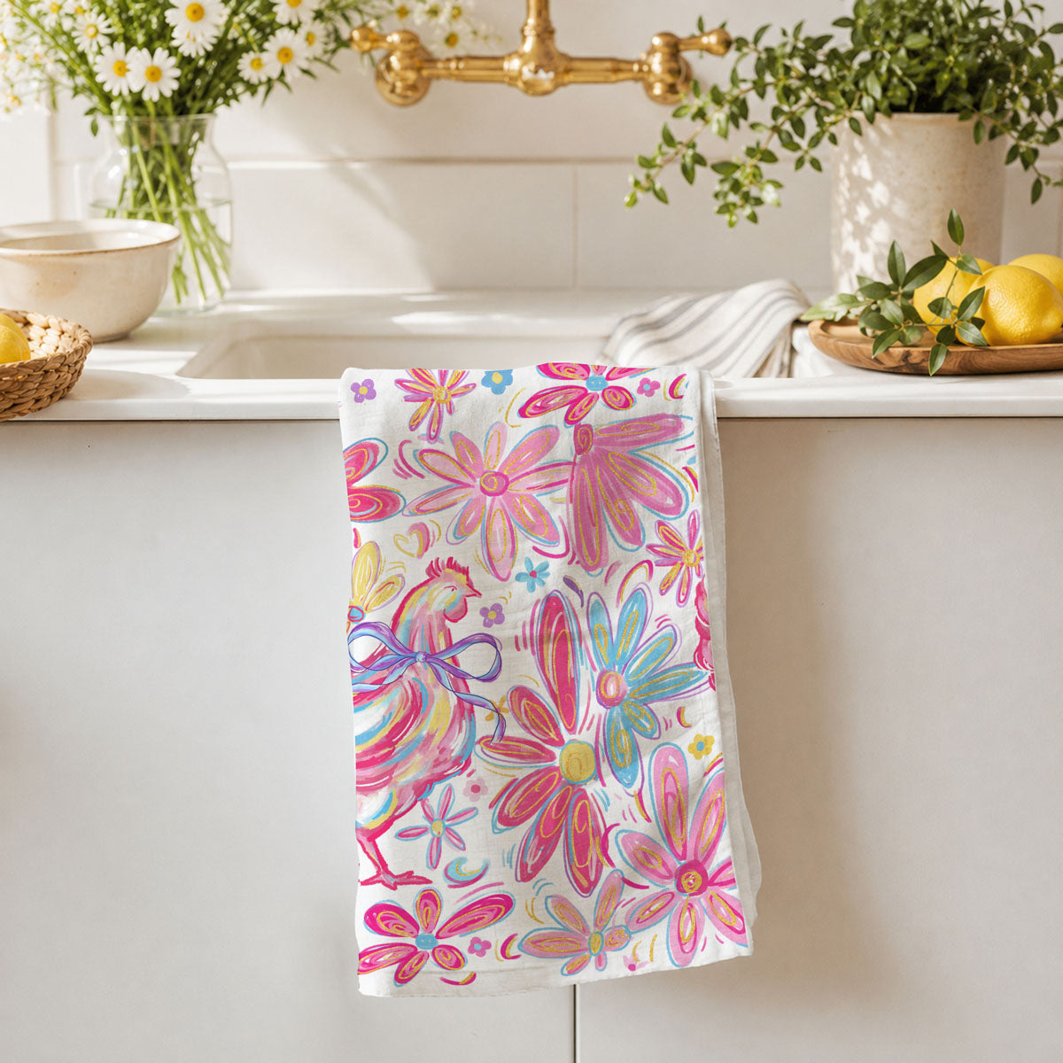 Floral Boho Chicken Kitchen Towel