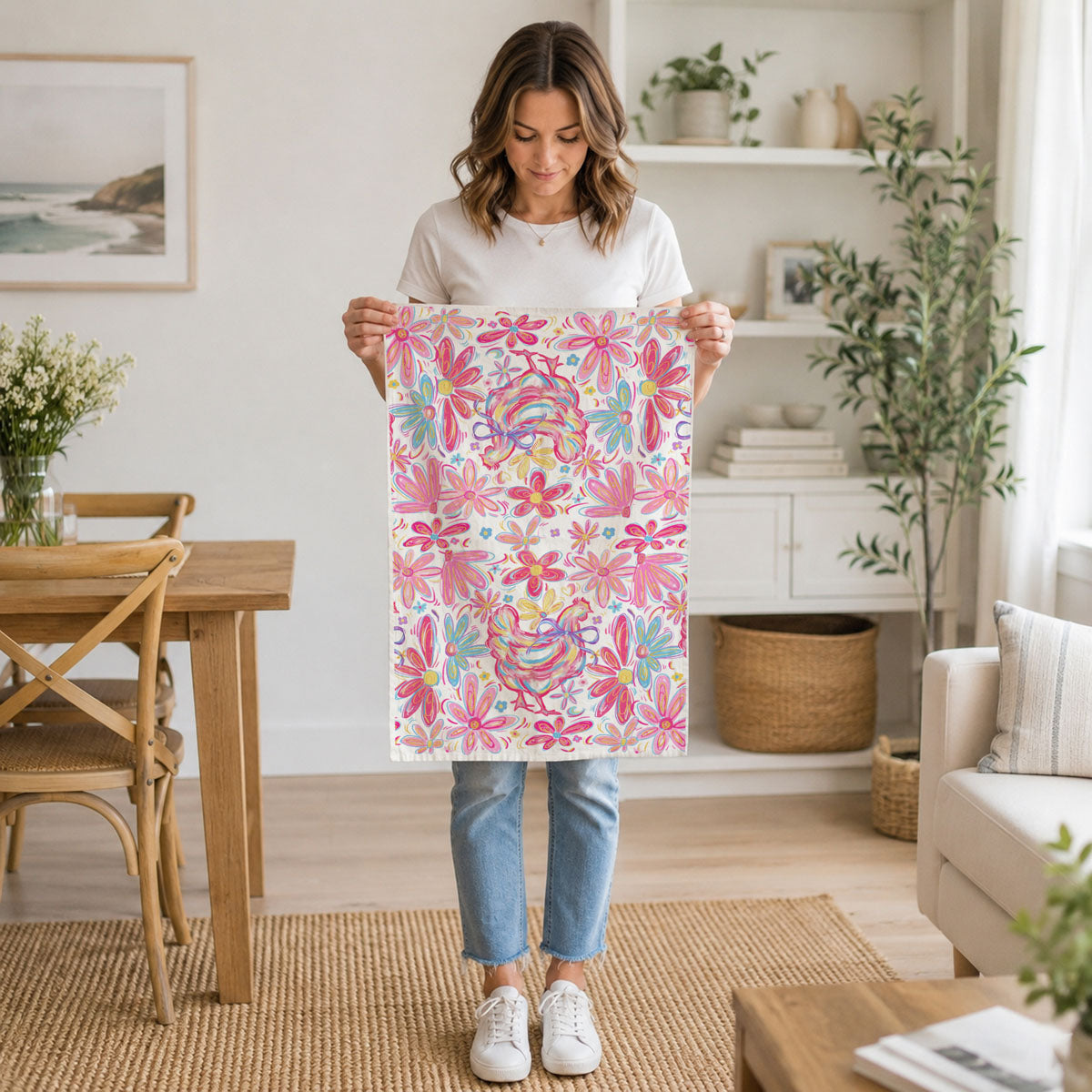 Floral Boho Chicken Kitchen Towel
