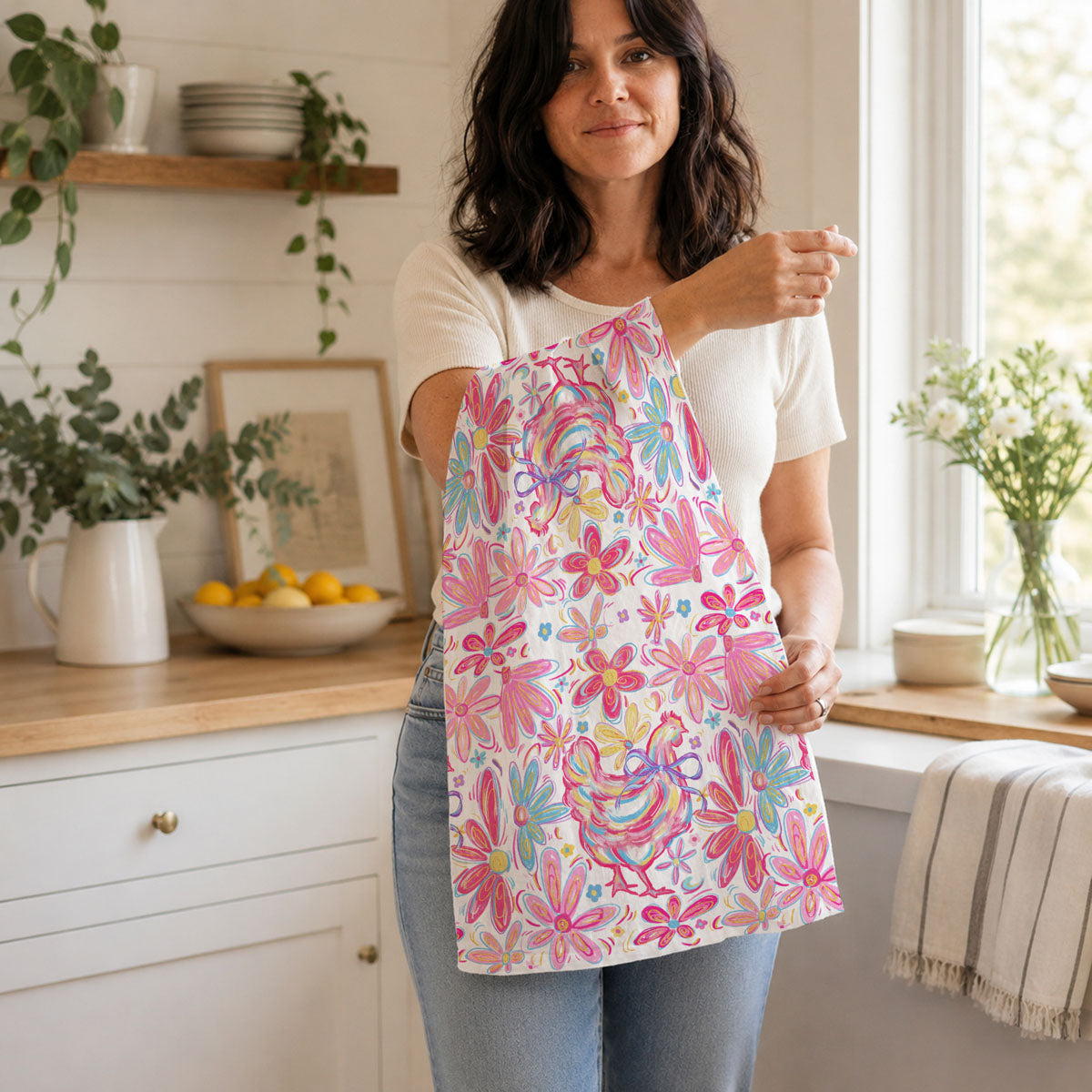 Floral Boho Chicken Kitchen Towel