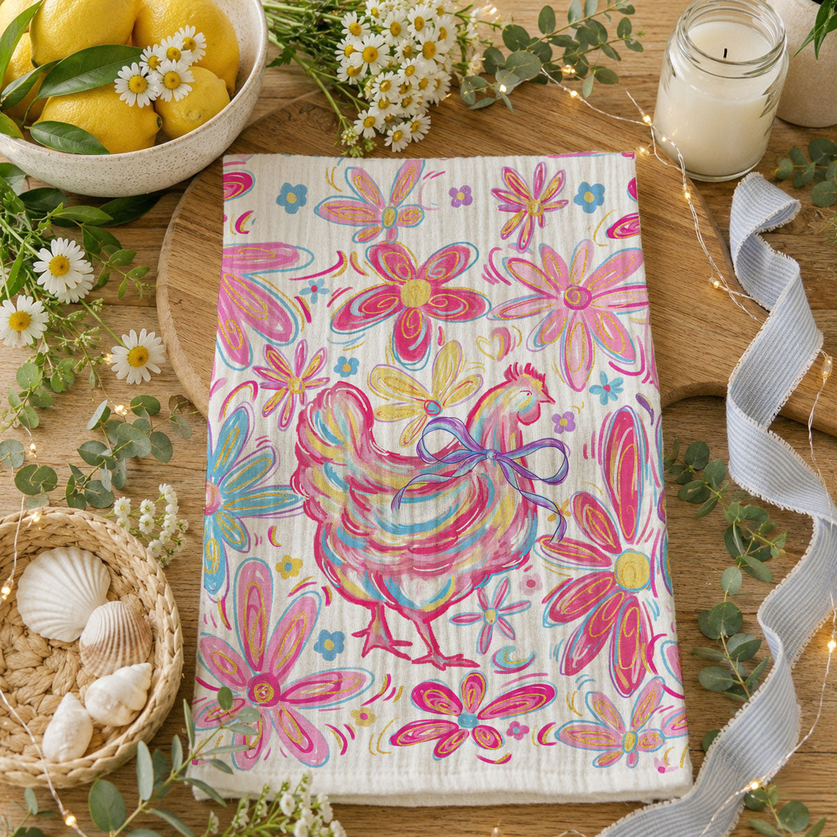 Floral Boho Chicken Kitchen Towel
