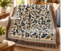 Gathered at Home Botanical cotton woven throw styled in a warm living room