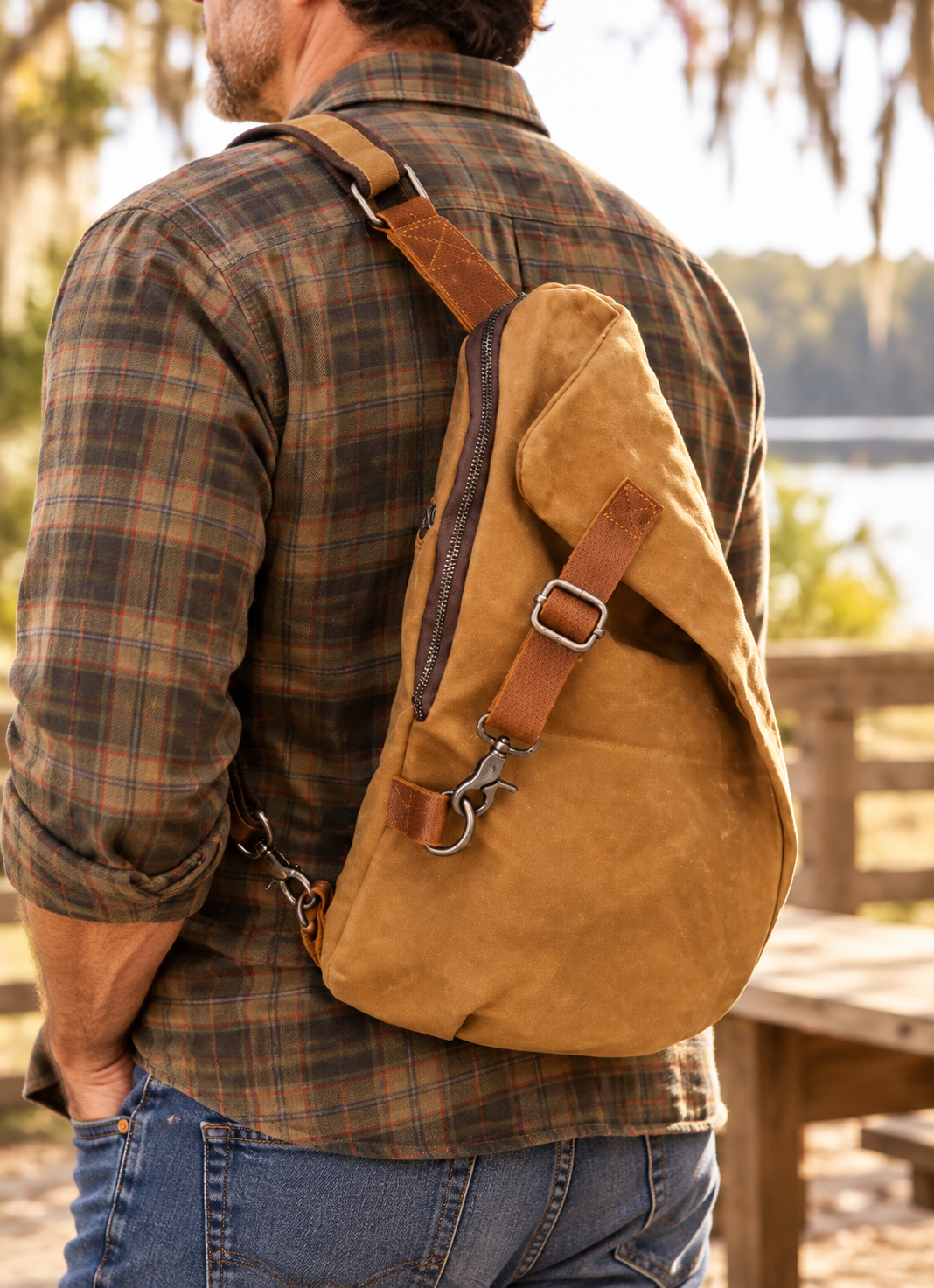 Vintage Canvas & Leather Crossbody Sling Bag