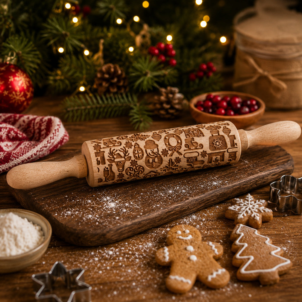 Christmas Embossed Rolling Pin — Choice of Design