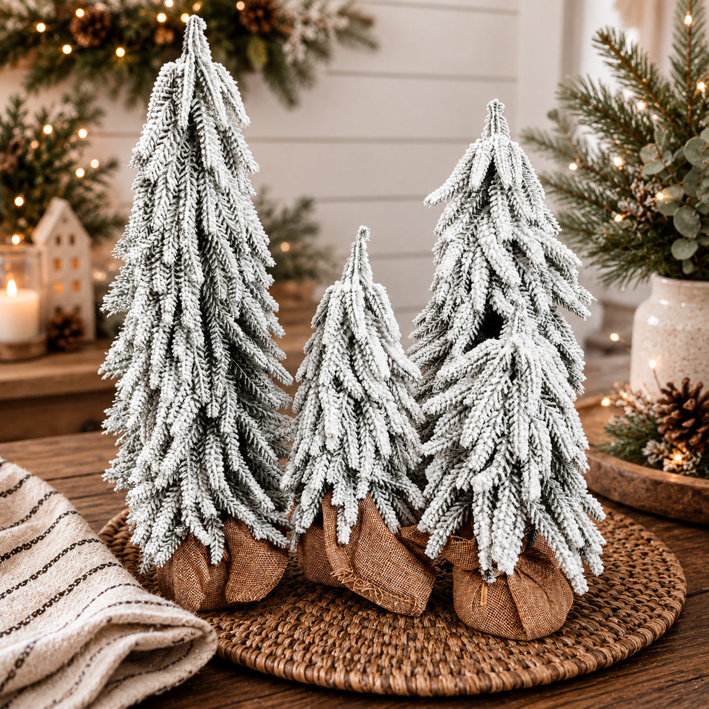 Snow-Covered Tabletop Christmas Trees