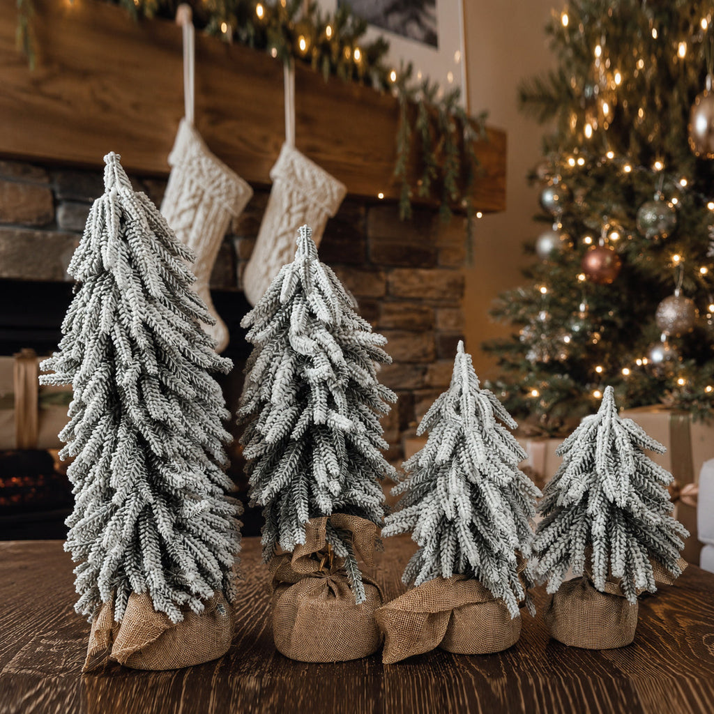 Snow-Covered Tabletop Christmas Trees