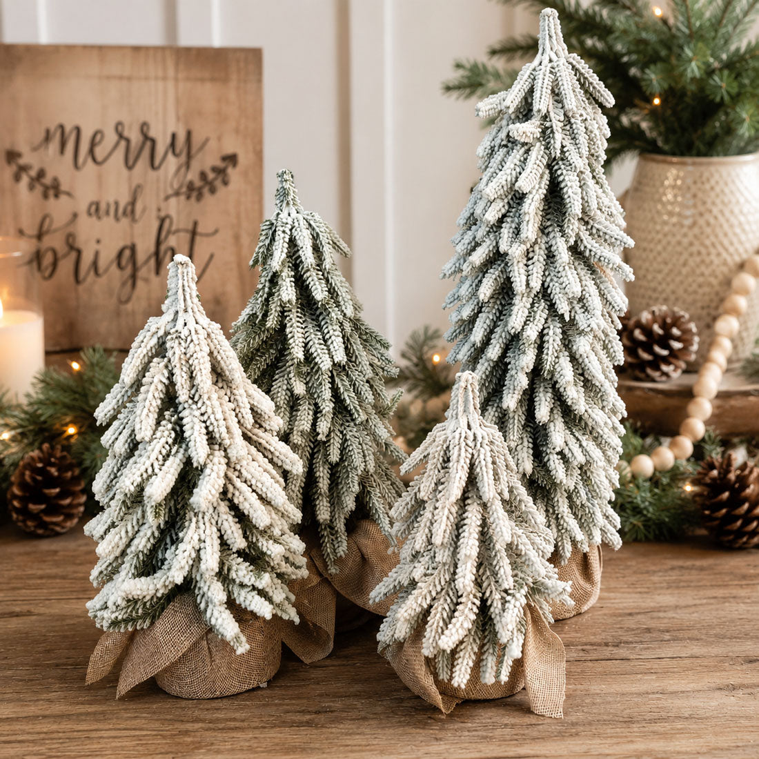Snow-Covered Tabletop Christmas Trees
