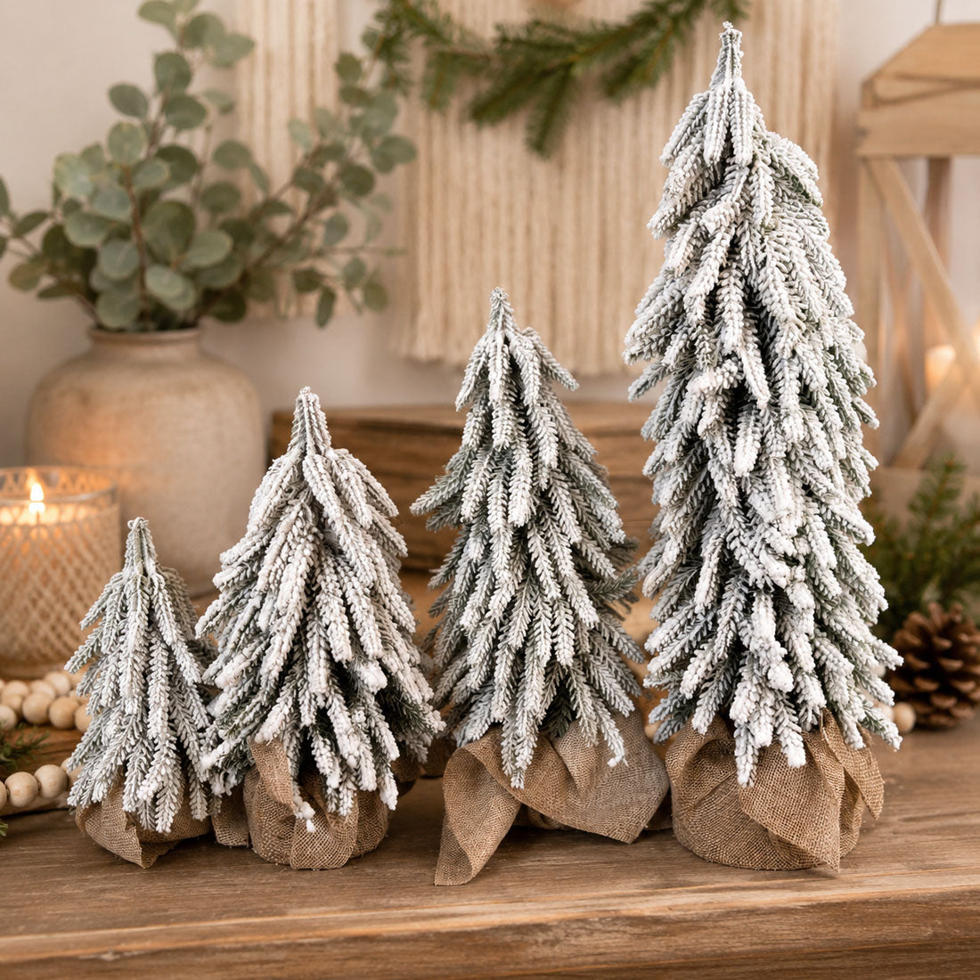 Snow-Covered Tabletop Christmas Trees