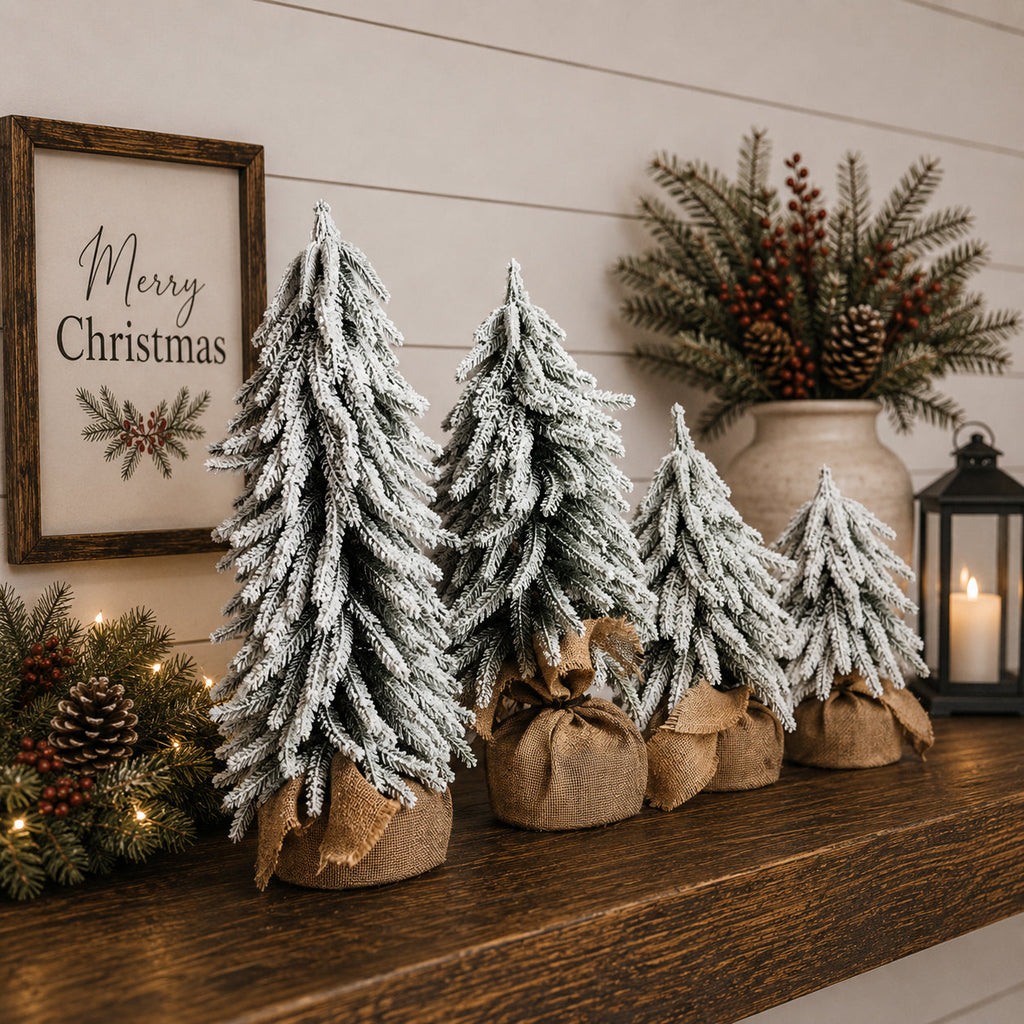 Snow-Covered Tabletop Christmas Trees