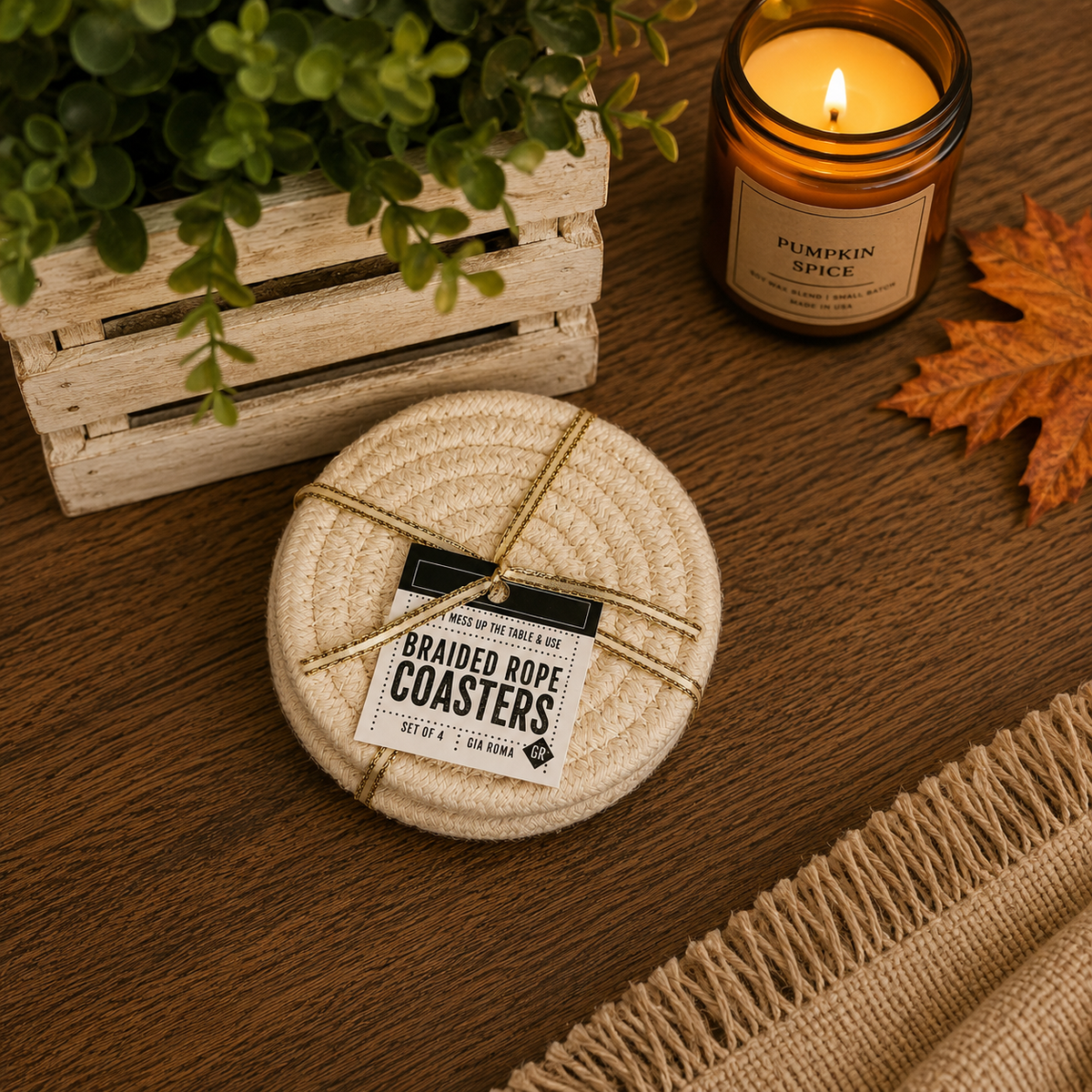 Braided Fall Fabric Coasters — Choice of Set