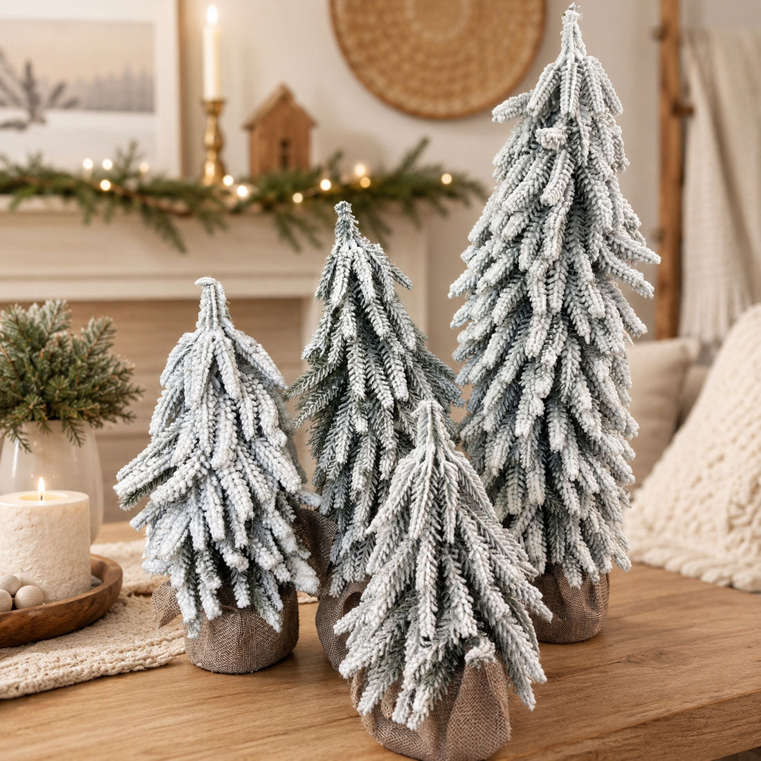 Snow-Covered Tabletop Christmas Trees