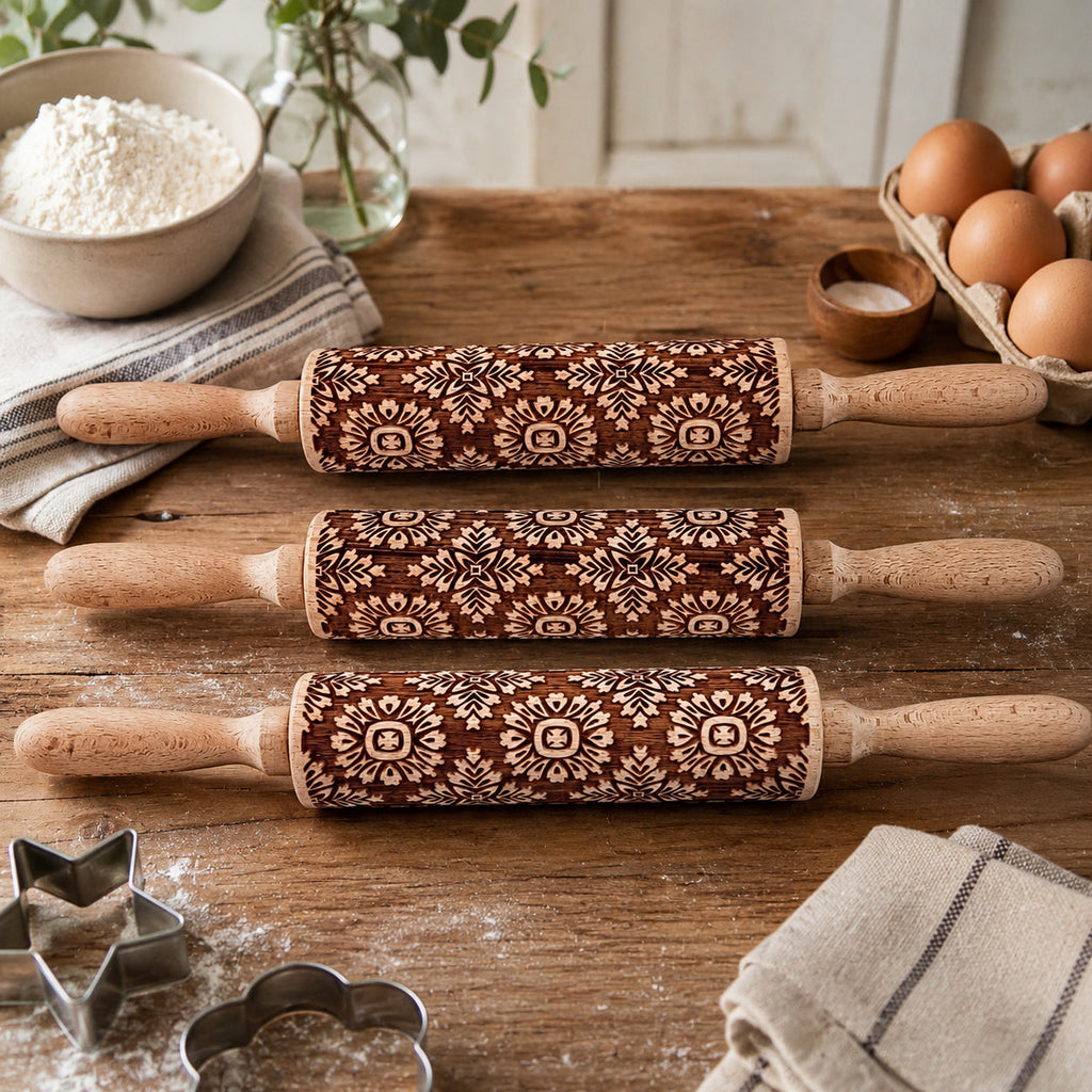 Decorative Rolling Pin with Two Cookie Cutters