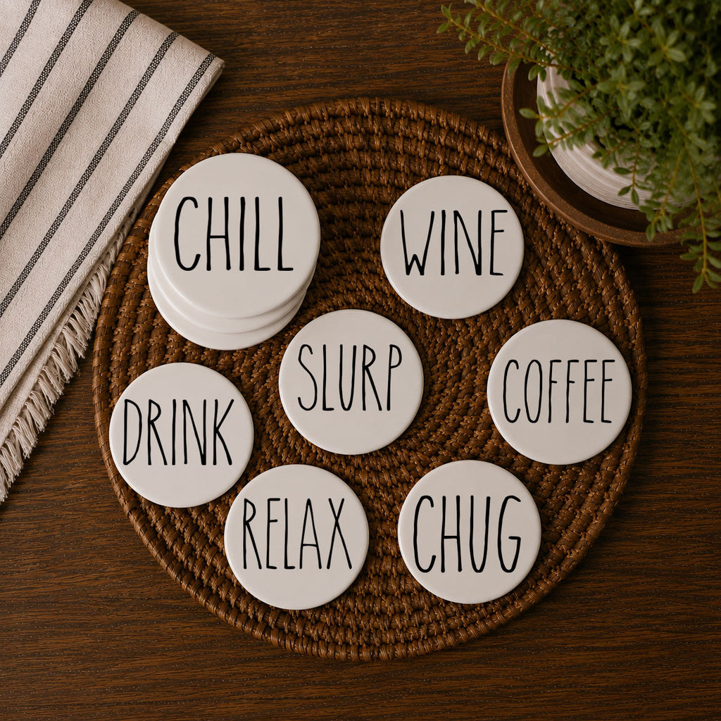Minimalist Word Ceramic Coasters