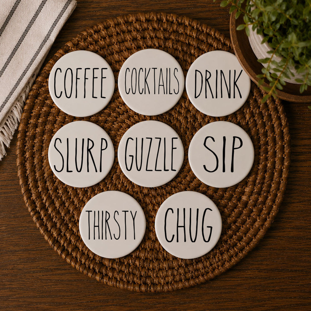 Minimalist Word Ceramic Coasters