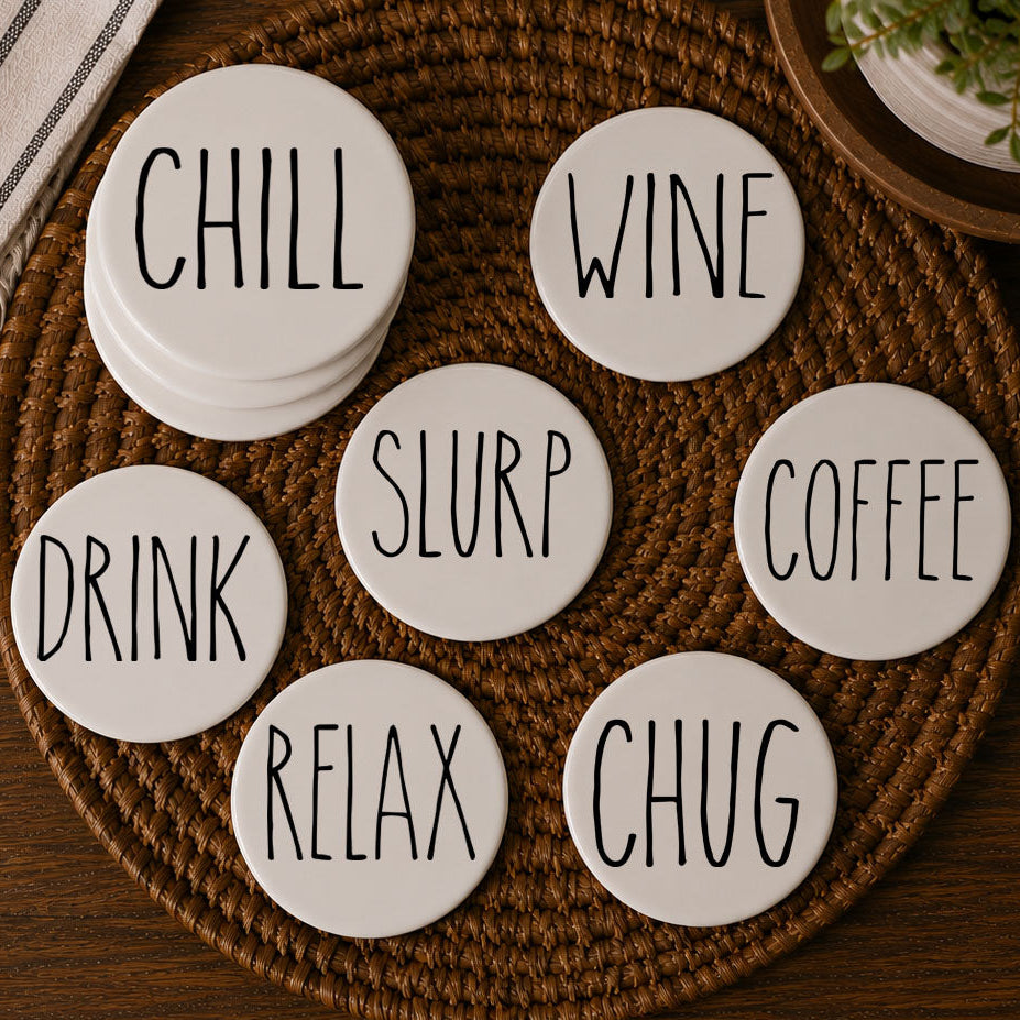 Minimalist Word Ceramic Coasters