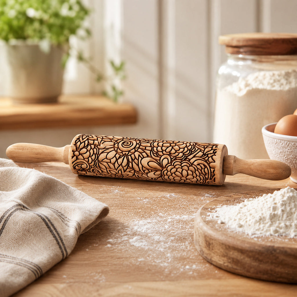 Decorative Rolling Pin with Two Cookie Cutters